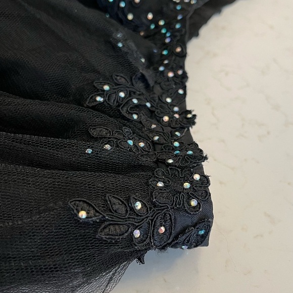 EMOTION Two Piece Cropped Black Mesh Glam Lace Tutu Mini Prom Punk Dress Outfit - Picture 10 of 14